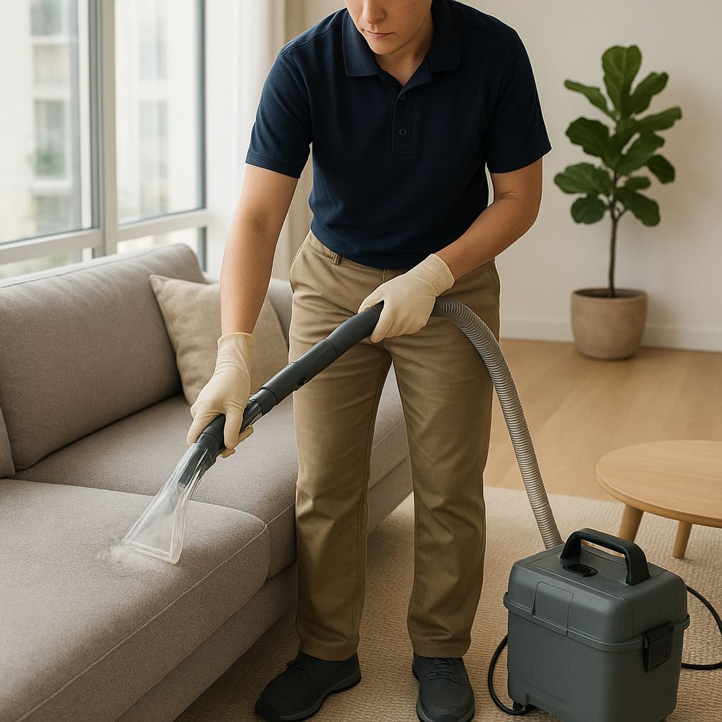 Professionelle Polsterreinigung mit Extraktionsgerät